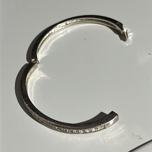 Roman Marked Clear Rhinestone Embellished Silver-tone Hinge Bracelet - Picture 8 of 11